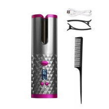 (Noir) Fer à friser automatique sans fil, rotation automatique pour cheveux bouclés ou ondulés