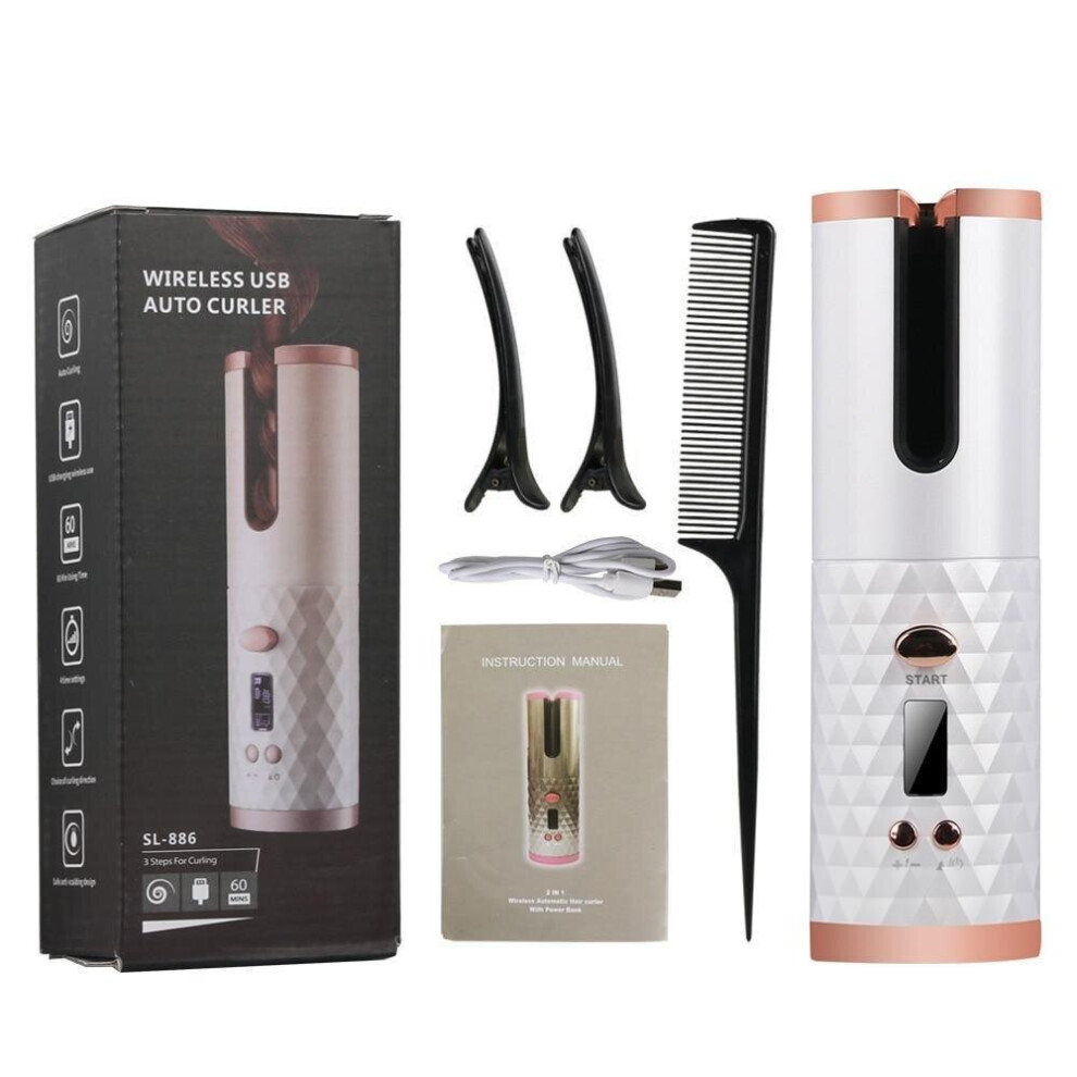 White (White) Cordless Hair Curler Ceramic Curly Rotating Curling Iron Curls