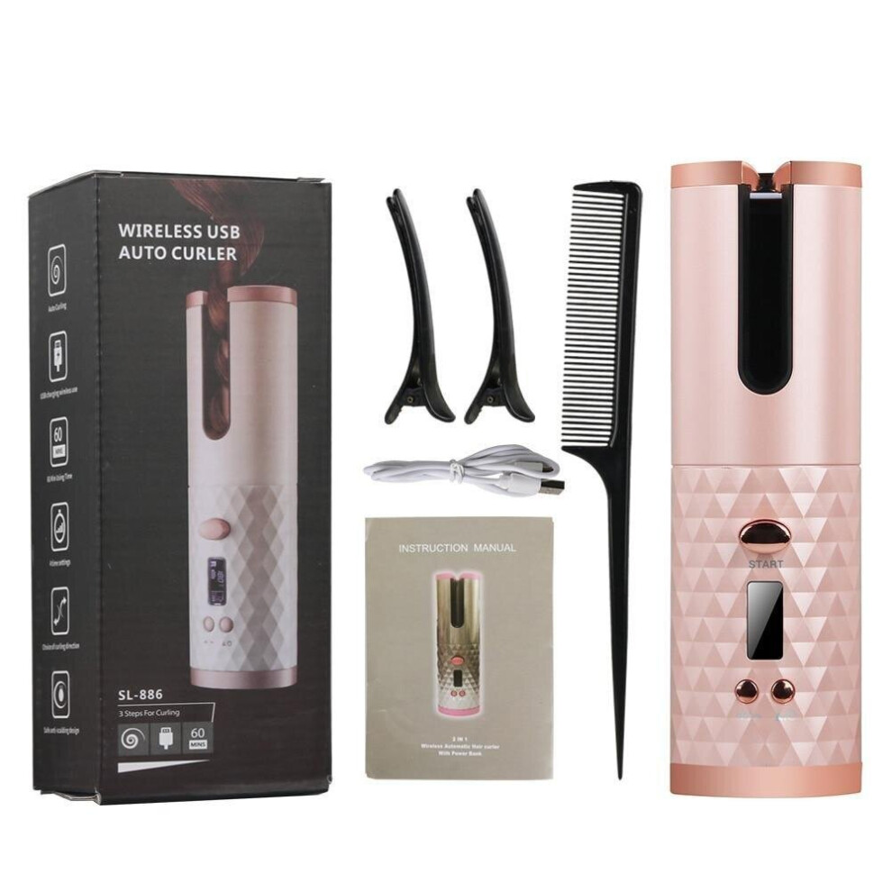 Pink (Pink) Cordless Hair Curler Ceramic Curly Rotating Curling Iron Curls