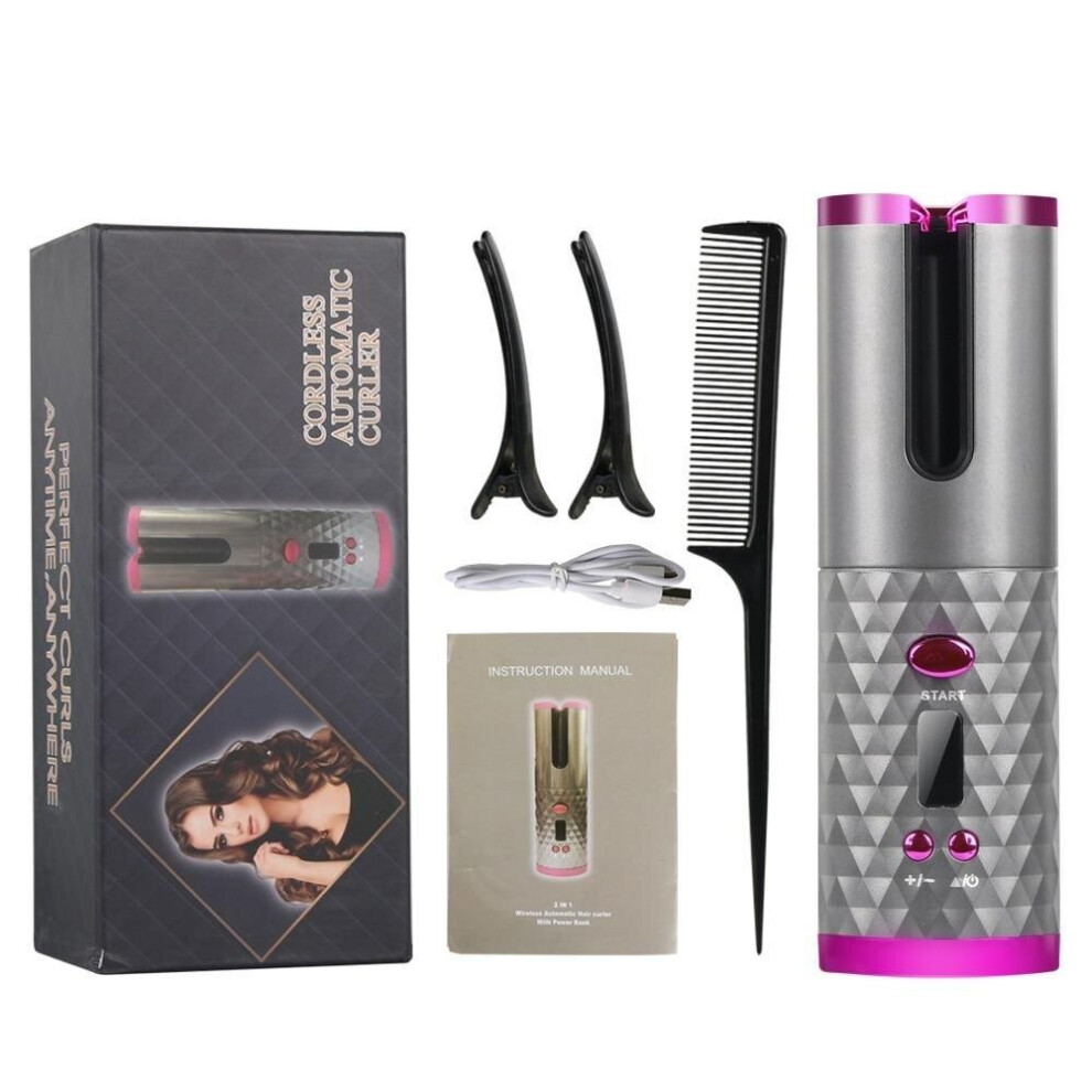 (gray) Cordless Hair Curler Ceramic Curly Rotating Curling Iron Curls