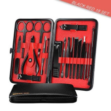 (Red Black 18) 18 Pcs Stainless Steel Pedicure Professional Nail Clipper Set