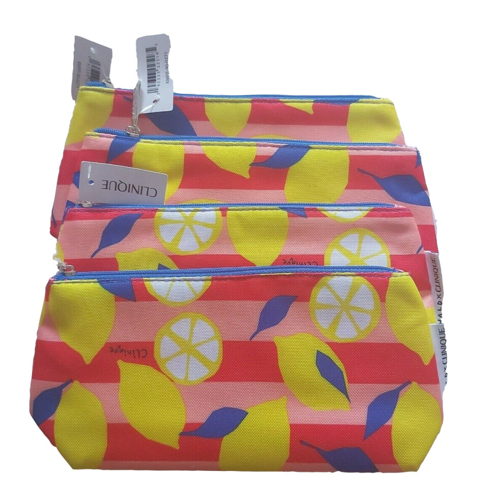 Clinique Donald X Bright Colourful Stripe Lemon Design Makeup Bag x 4