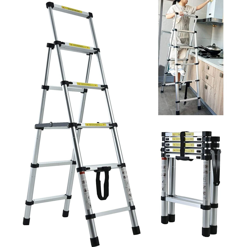 (5 Steps) Step Ladder Aluminium  Folding Portable Anti-Slip Safety Telescopic Stepladder