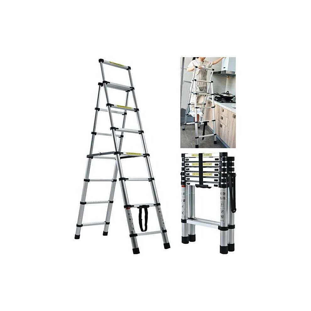 (7 Steps) Step Ladder Aluminium  Folding Portable Anti-Slip Safety Telescopic Stepladder