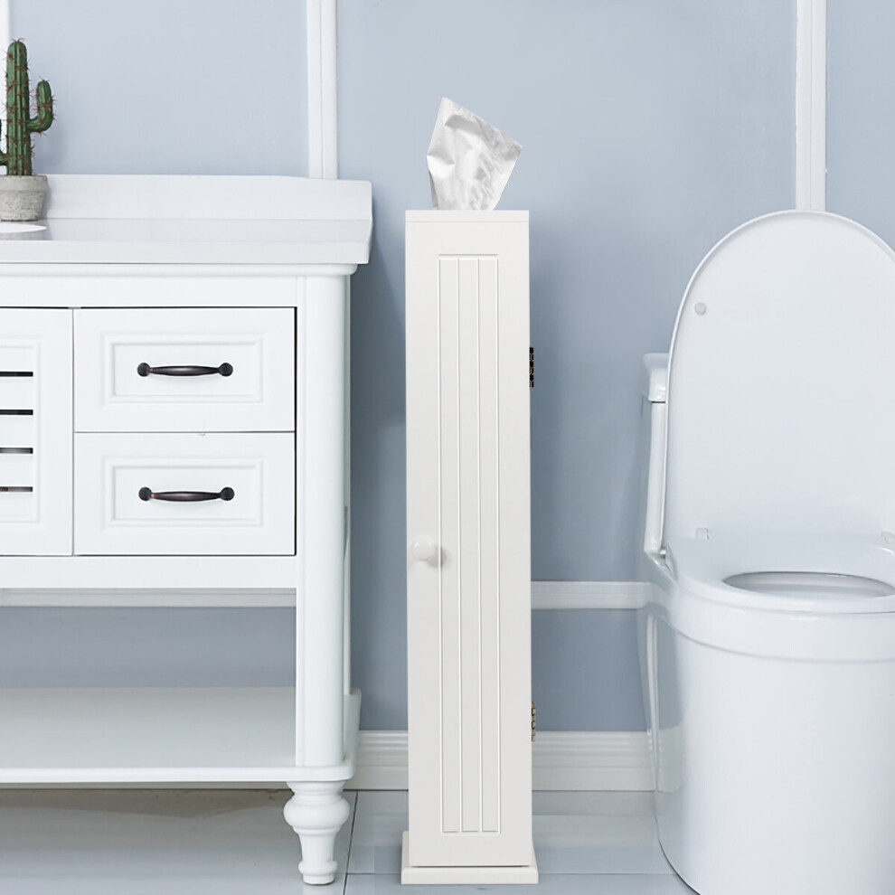 Compact Toilet Tissue Storage Tower Free Standing w/ Door &Top Slot