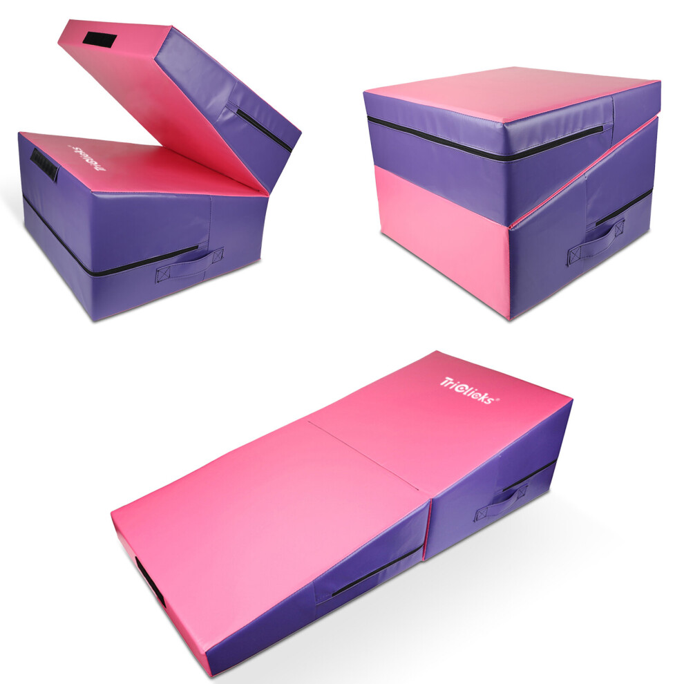 (Purple & Pink) Foldable Incline Gymnastics Mat Ramp Cheese Wedge Skill Shape Mat Tumbling Yoga Mat