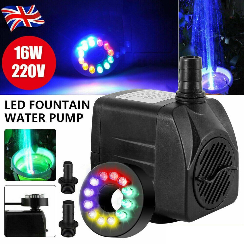 800L/H 16W Electric Water Feature Pump Fountain Outdoor Garden Fish Pond 12 LED