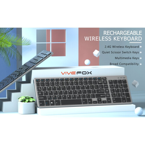 Wireless Keyboard, 2.4GHz Ultra Slim Rechargeable Wireless Keyboard with Numeric Keypad for Computer, PC, Laptop 1