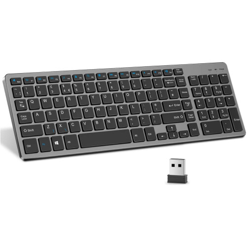 Wireless Keyboard, 2.4GHz Ultra Slim Rechargeable Wireless Keyboard with Numeric Keypad for Computer, PC, Laptop