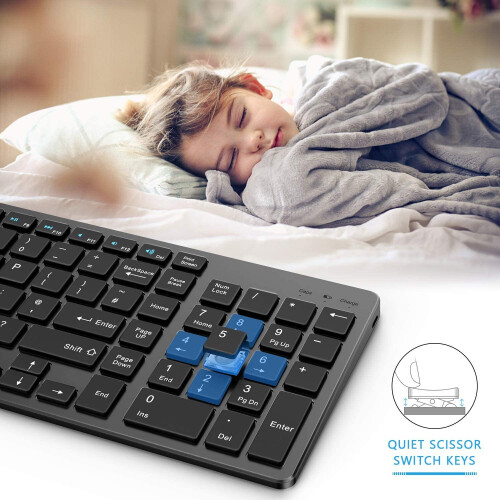 Wireless Keyboard, 2.4GHz Ultra Slim Rechargeable Wireless Keyboard with Numeric Keypad for Computer, PC, Laptop 2
