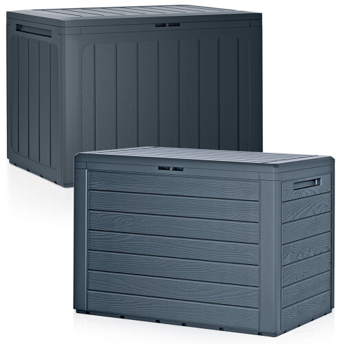 Anthracite 190L Wood Design Outdoor Storage Box Garden Patio Plastic