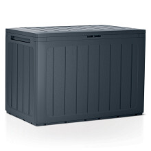 (Vertical Stripes, x1) Anthracite 190L Wood Design Outdoor Storage Box Garden Patio Plastic Chest Lid