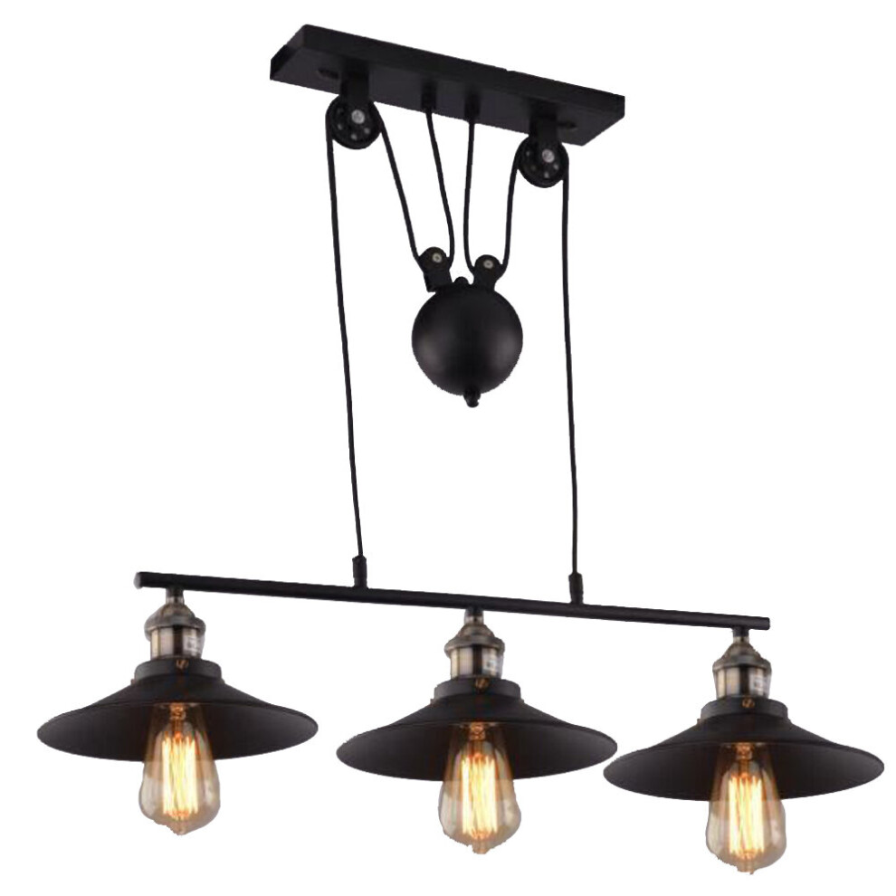 Industrial Vintage Pendant Light Retro Pendant Lamp E27 Black Chandelier Metal Lampshade for Kitchen Bar Hallway Dining Room