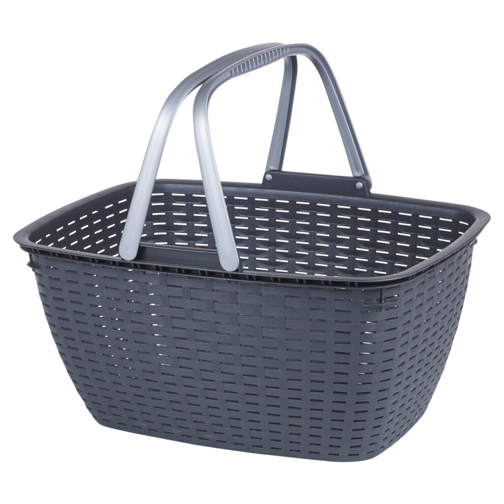 Black Laundry Basket Rattan Washing with Handles Clothes Bin Sort