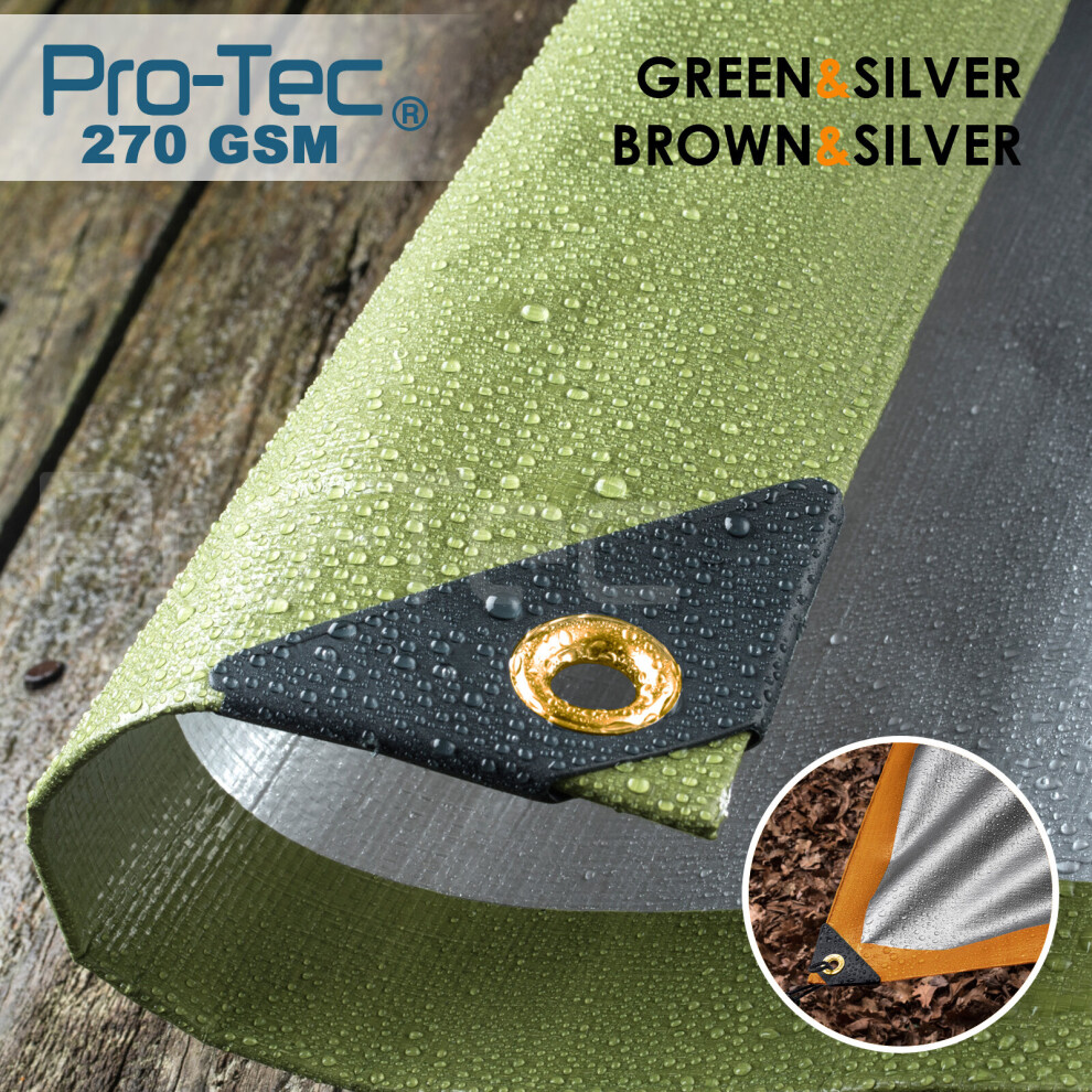 (Brown / Silver, 6ft x 4ft) 270GSM Tarpaulin Extra Heavy Duty Builders Waterproof Ground Sheet Cover Green