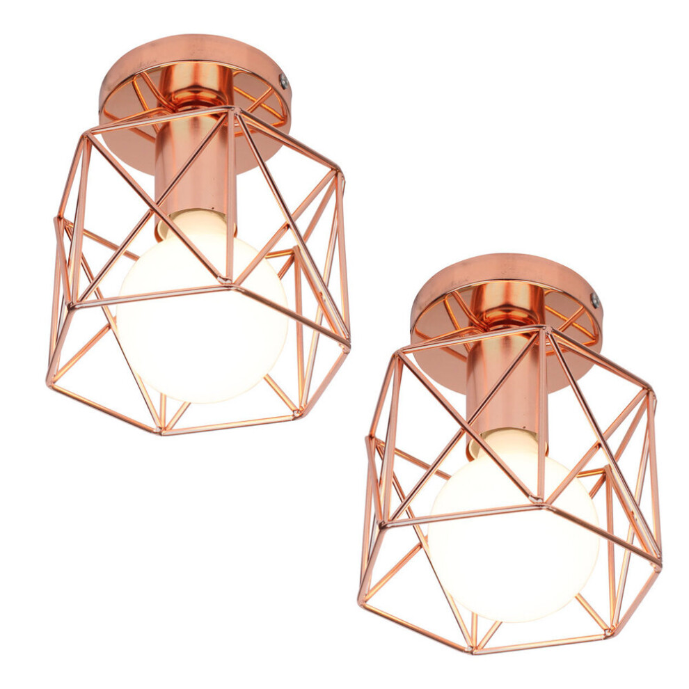 2X Geometric Creative Ceiling Lamp Industrial Retro Chandelier Rose Gold Metal Lampshade for Cafe Bar Loft Office