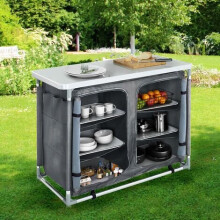 (Grey - 100x49.5x79.5cm) Travel Camping Kitchen Stand Unit Folding Storage Table Portable Outdoor Cooking