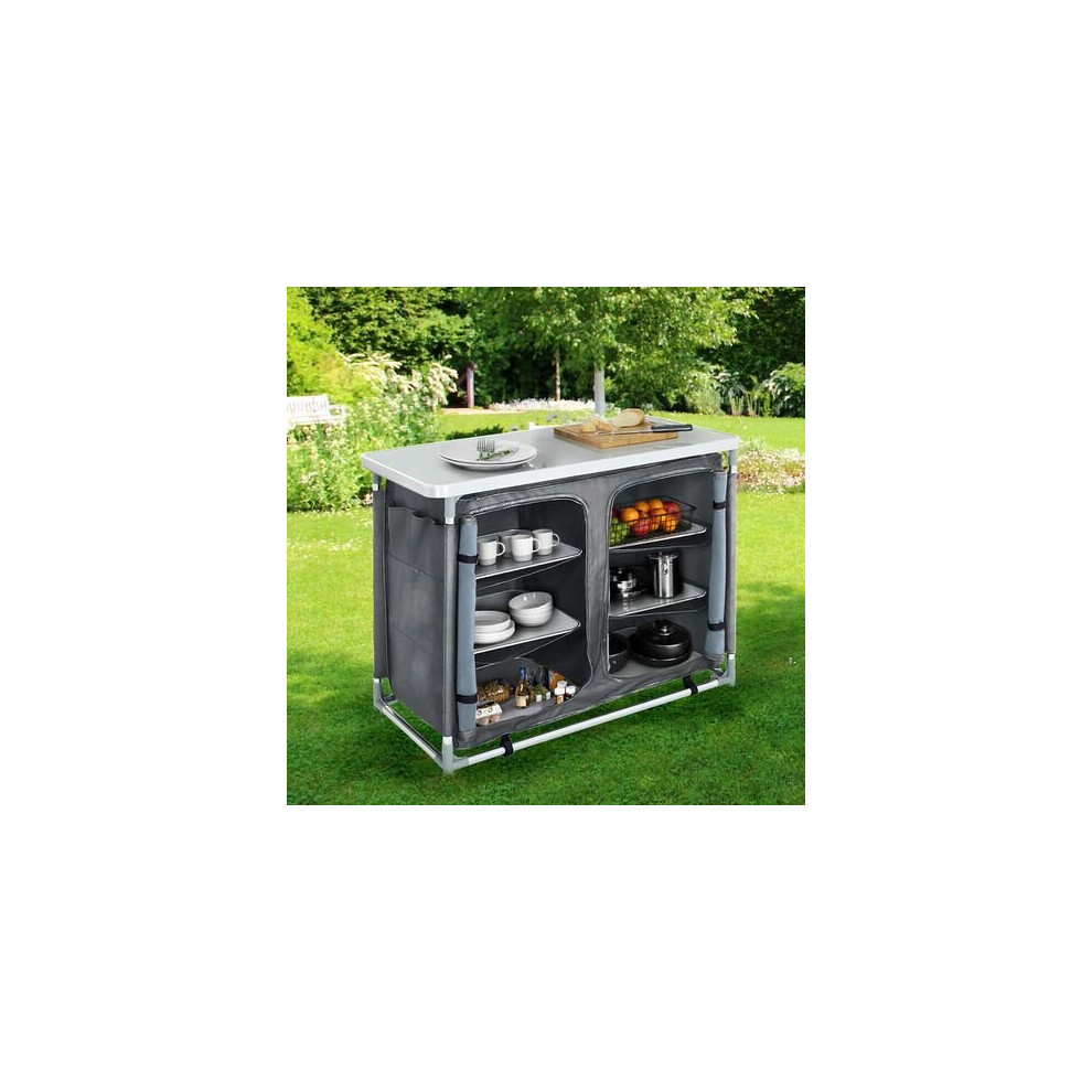 Living And Home ( - 100X49.5x79.5cm) Travel Camping Kitchen Stand Unit Folding Storage Table Portable Outdoor Cooking Grey