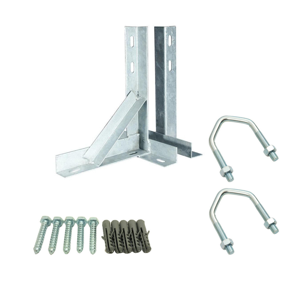 12 Inch Galvanised T&K Wall Mount Bracket With 2 X V Bolts + Sat Fixings Kit For Aerial Or Satellite Dish 3713794162997