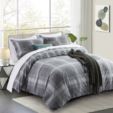 (Grey Check, Single) Luxury Duvet Cover Set Reversible Duvet Quilt Cover Bedding Set Single Double King Size