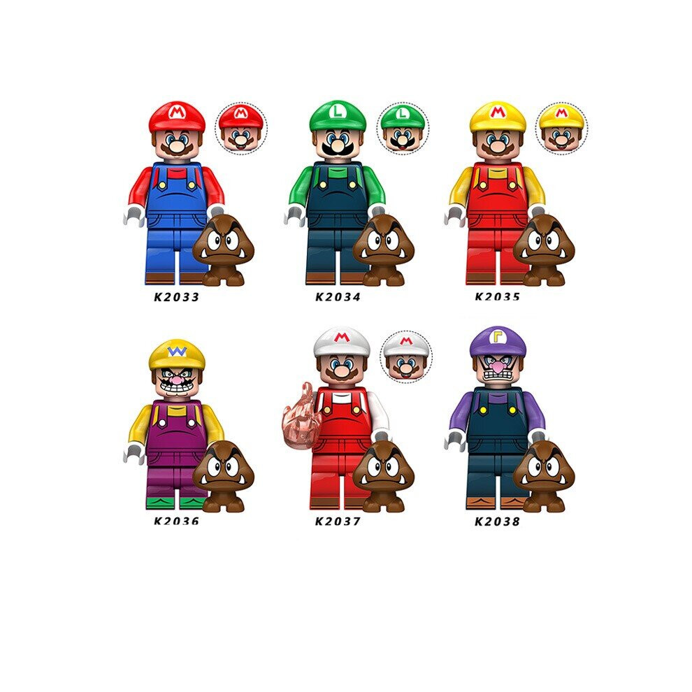 6PCS Super Mario & Mushroom Mini Figures Building Blocks Characters Fits Lego