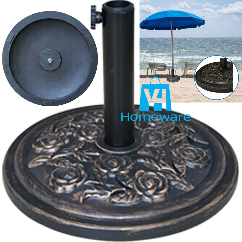 Yorkshire Homeware Ltd New Cast Iron Umbrella Parasol Base Stand Patio Outdoor Garden Heavy Bronze