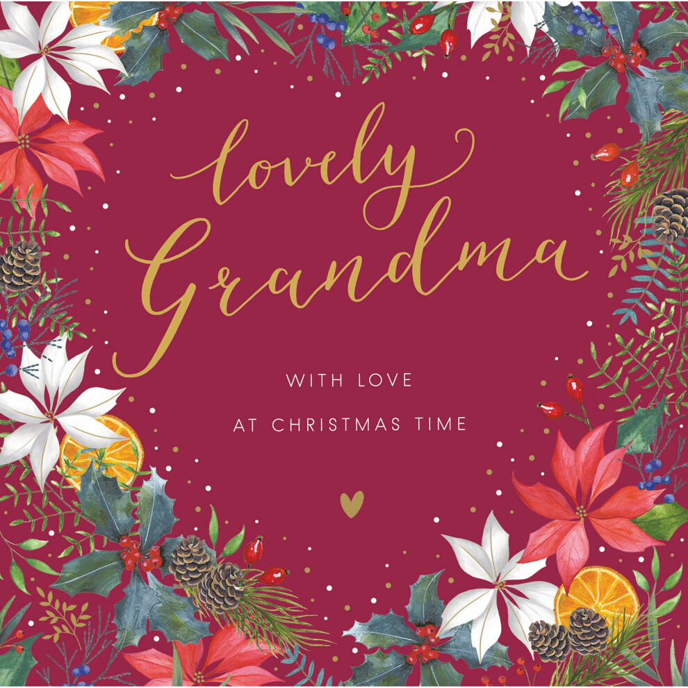 Lovely Grandma Wreath with Love at Christmas Card - Purple Floral Xmas Card