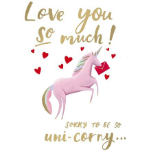 Unicorn Love You So Much Uni-Corny Valentine Card - Beautiful Design Made in UK