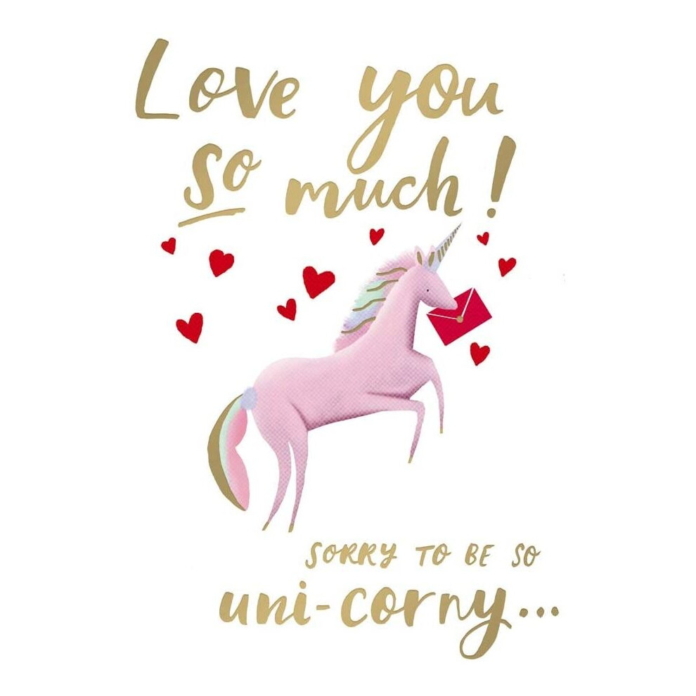 Woodmansterne Unicorn Love You So Much Uni-Corny Valentine Card - Beautiful Design Made In Uk