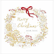 Traditional Floral Wreath Merry Christmas Card – Gem detailed Luxury Card