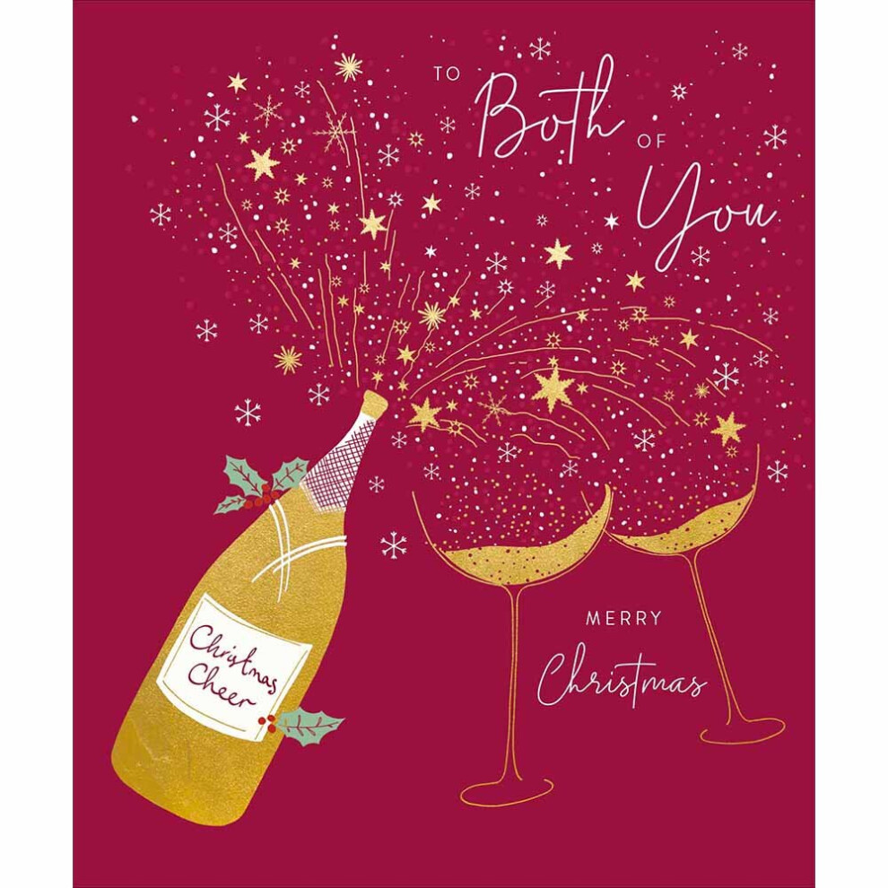 Woodmansterne Christmas Cheer To Both Of You Card - Fun And Prosecco Greeting Card Peach