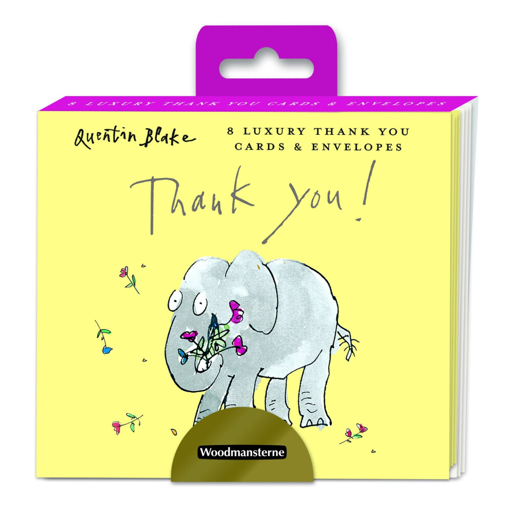 Quentin Blake Elephant Thank You Note Card Wallet - Woodmansterne 8 Notelets