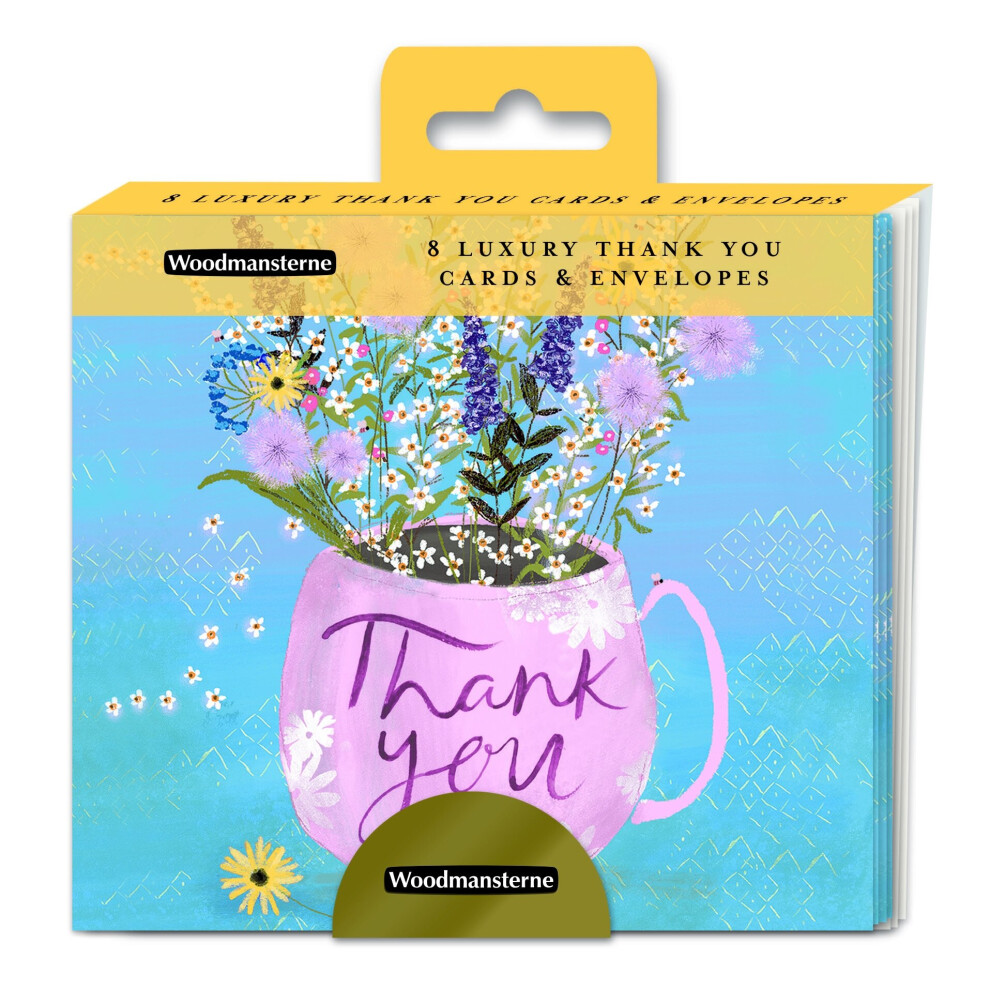 Mug of Flowers Thank You Note Card Wallet - Woodmansterne 8 Luxury Notelets