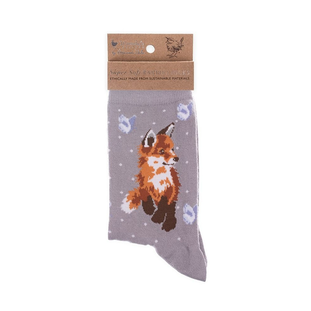 Super Soft Born To Be Wild Fox Bamboo Socks - Wrendale Antibacterial One Size