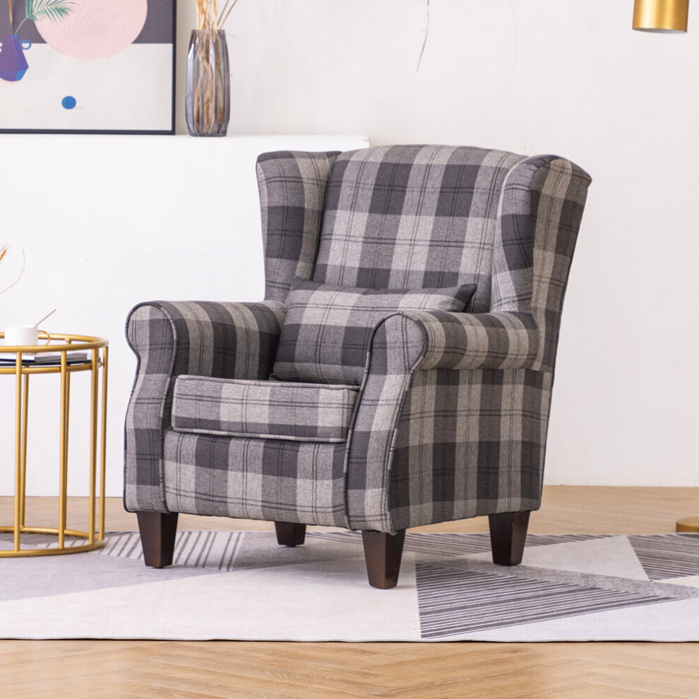 Tartan Tub Chair Wing Back Armchair with Cushion