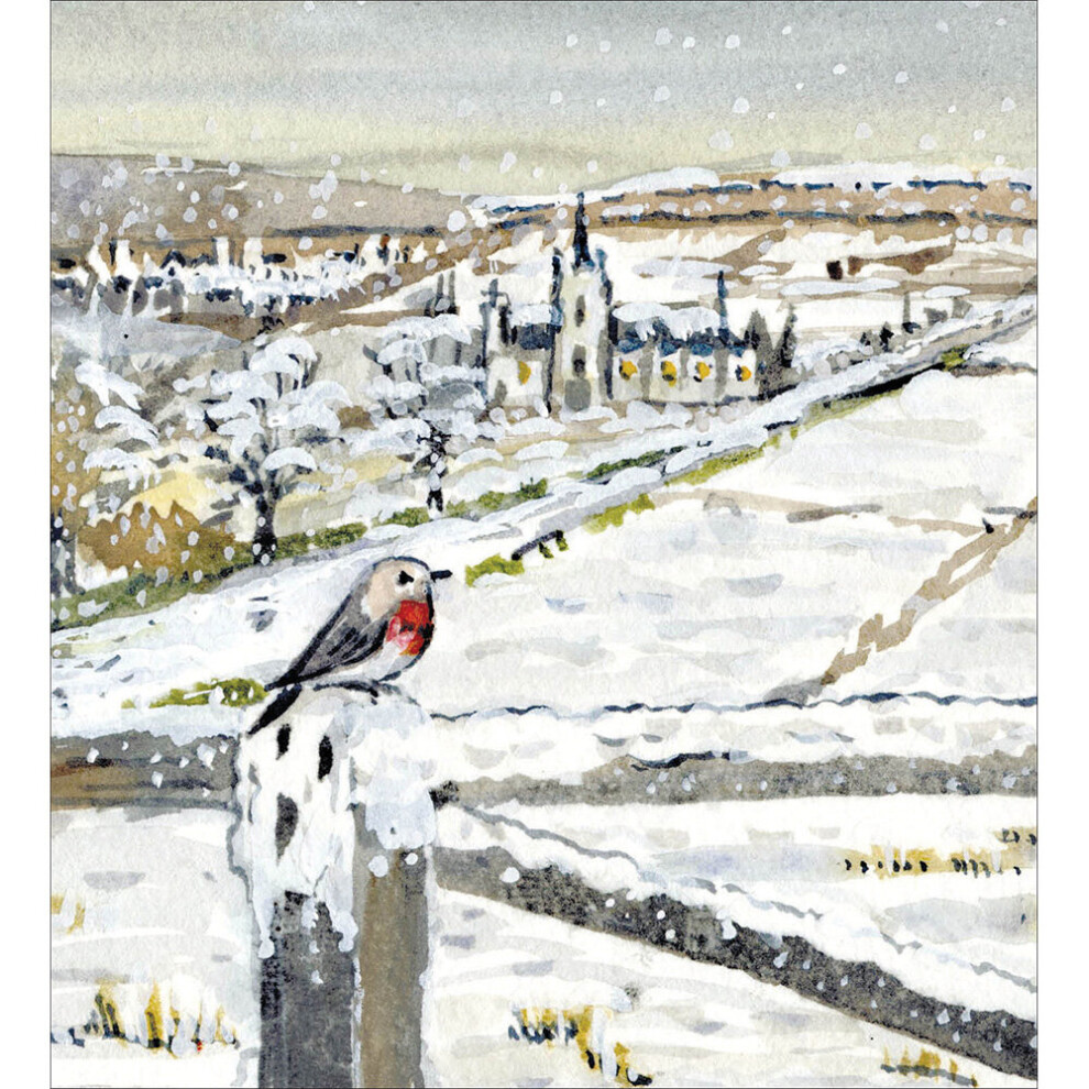 5 Robin and Winter Village Christmas Cards - Charity Xmas Cards Made in the UK