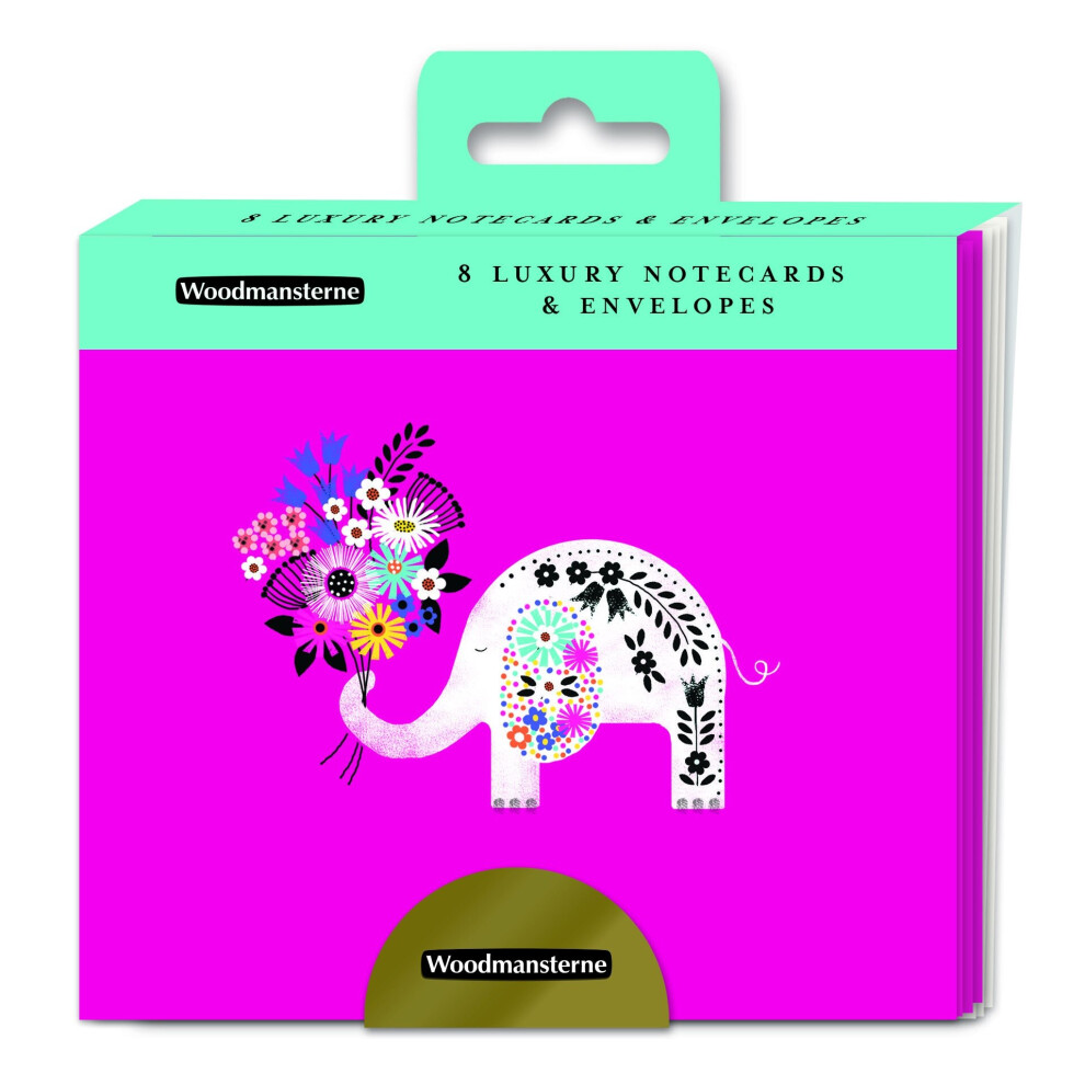 Woodmansterne Elephant With Flowers Note Card Wallet - 8 Illustrated Notelets