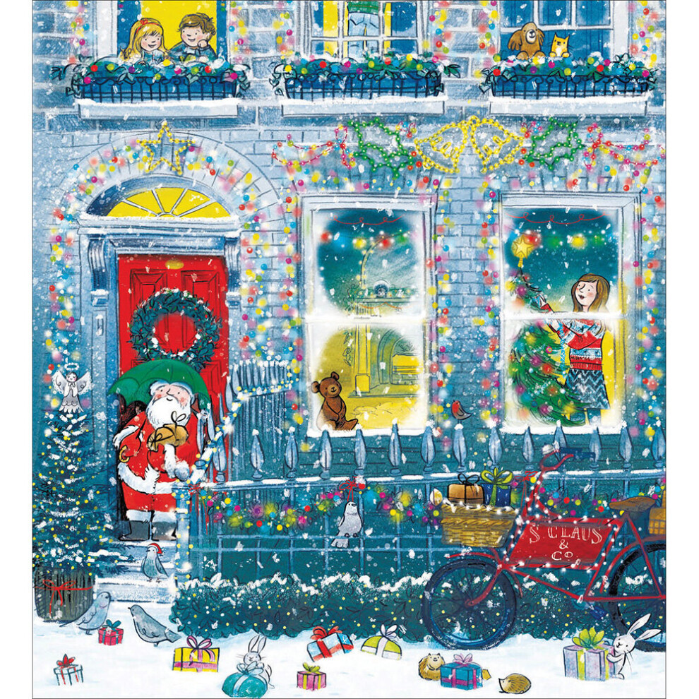 5 Santa Visits Festive House Christmas Cards - Charity Xmas Cards Made in the UK