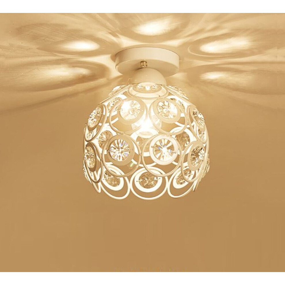20cm Crystal Ceiling Light Shades, Industrial Metal Ceiling Lamp E27 Chandelier Fixture for Kitchen Home Office Dining Room Bedroom Coffee (White)