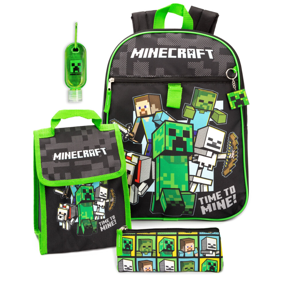 Minecraft Backpack & Lunch Box Kids 5 Piece School Rucksack Bag Set One Size