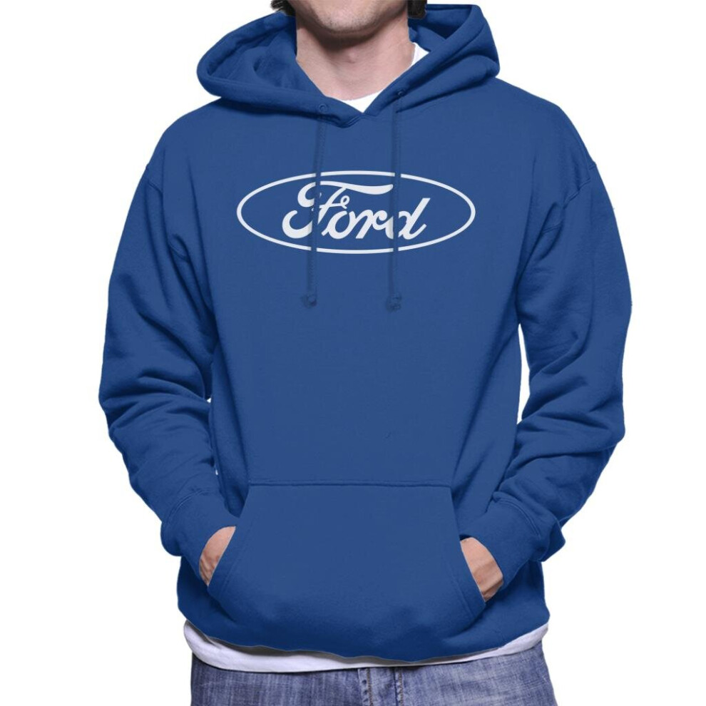 (M, Royal Blue) Ford Classic White Logo Men's Hooded Sweatshirt