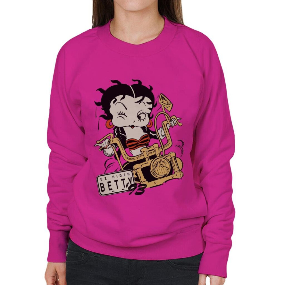 (M, Hot Pink) Betty Boop Ez Rider Betty Women's Sweatshirt