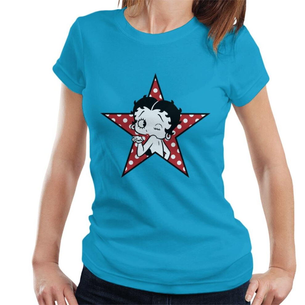 (S, Sapphire) Betty Boop Wink Polka Dot Star Women's T-Shirt