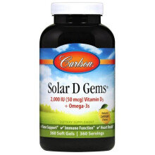 Carlson, Solar D GemsÆ, Vitamin D3 + Omega-3, Natürliches Zitronenaroma, 360 Weichkapseln