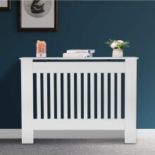 (Medium) White Radiator Cover Cross Slat Radiator Shelve White Painted Modern MDF Cabinet For Living Room/Bedroom/Kitchen