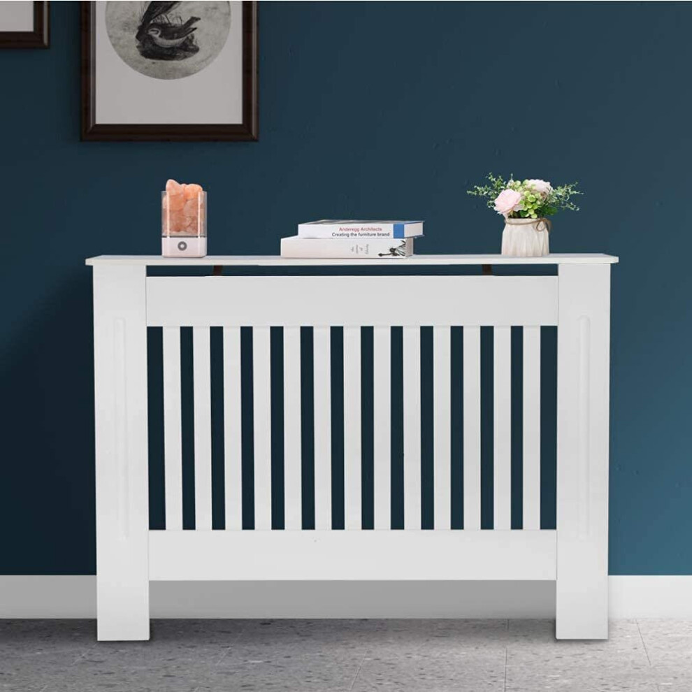 (Medium) White Radiator Cover Cross Slat Radiator Shelve White Painted Modern MDF Cabinet For Living Room/Bedroom/Kitchen