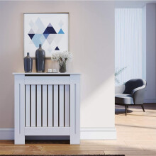 (Small) White Radiator Cover Cross Slat Radiator Shelve White Painted Modern MDF Cabinet For Living Room/Bedroom/Kitchen