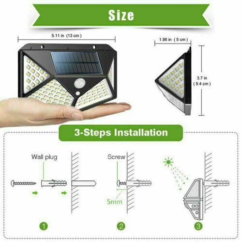 100LED Solar Powered PIR Motion Sensor Light Outdoor Garden Wall Light Bright UK 2