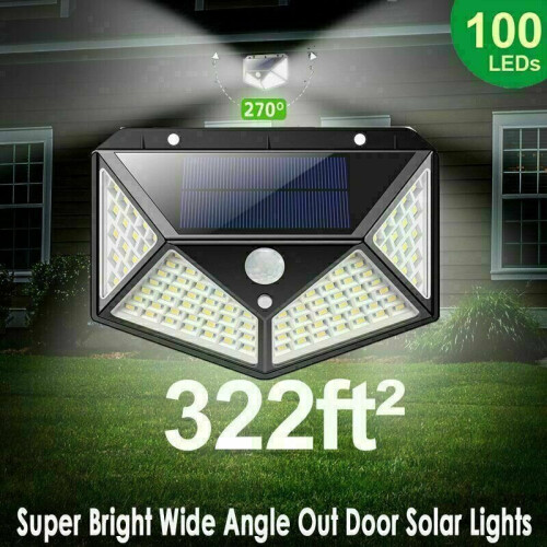 100LED Solar Powered PIR Motion Sensor Light Outdoor Garden Wall Light Bright UK 1