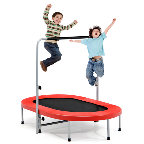 Costway Double Trampoline Foldable Jumping Fitness w/Adjustable Handrail Oval